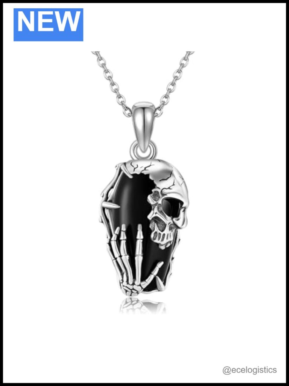 Sterling Silver Skull Coffin Pendant Necklace Goth Jewelry